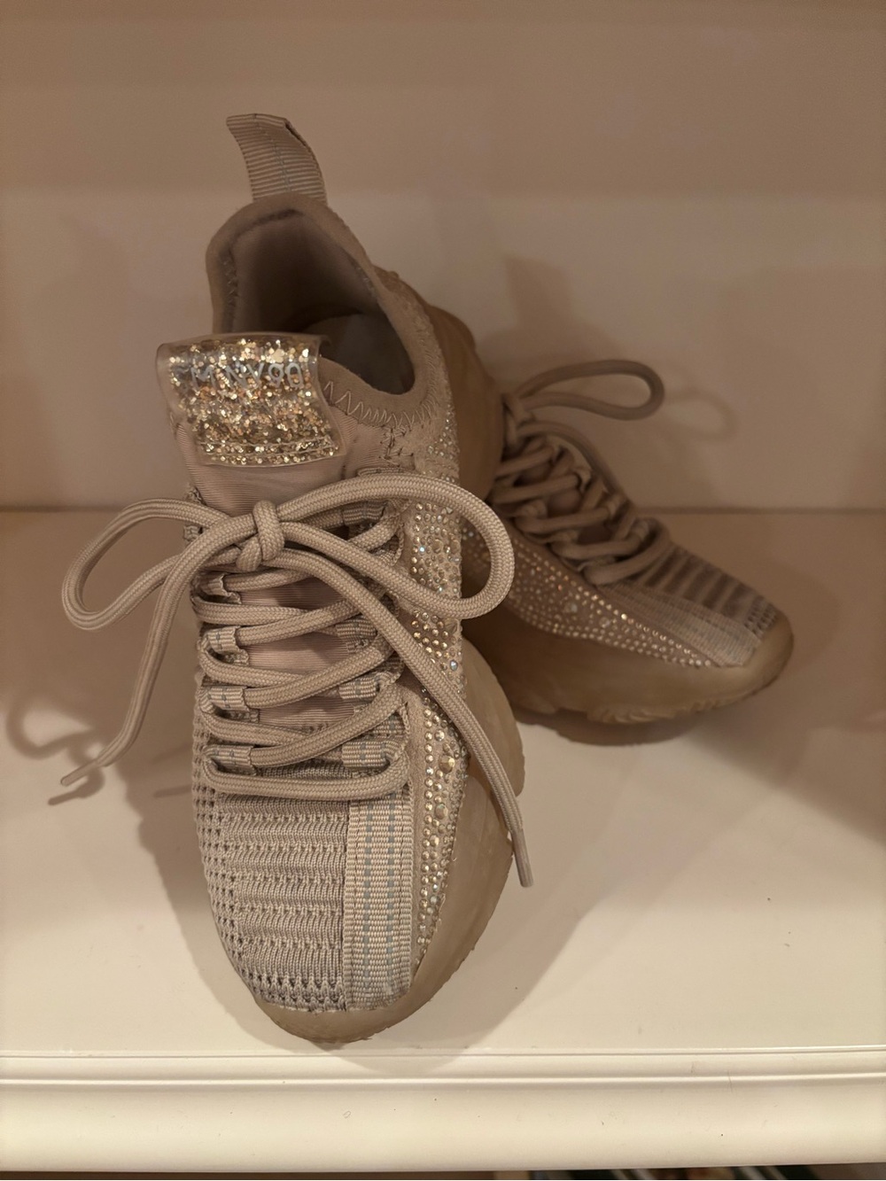 Steve Madden Beige/Tan Kids Sneakers with Sparkle Accents